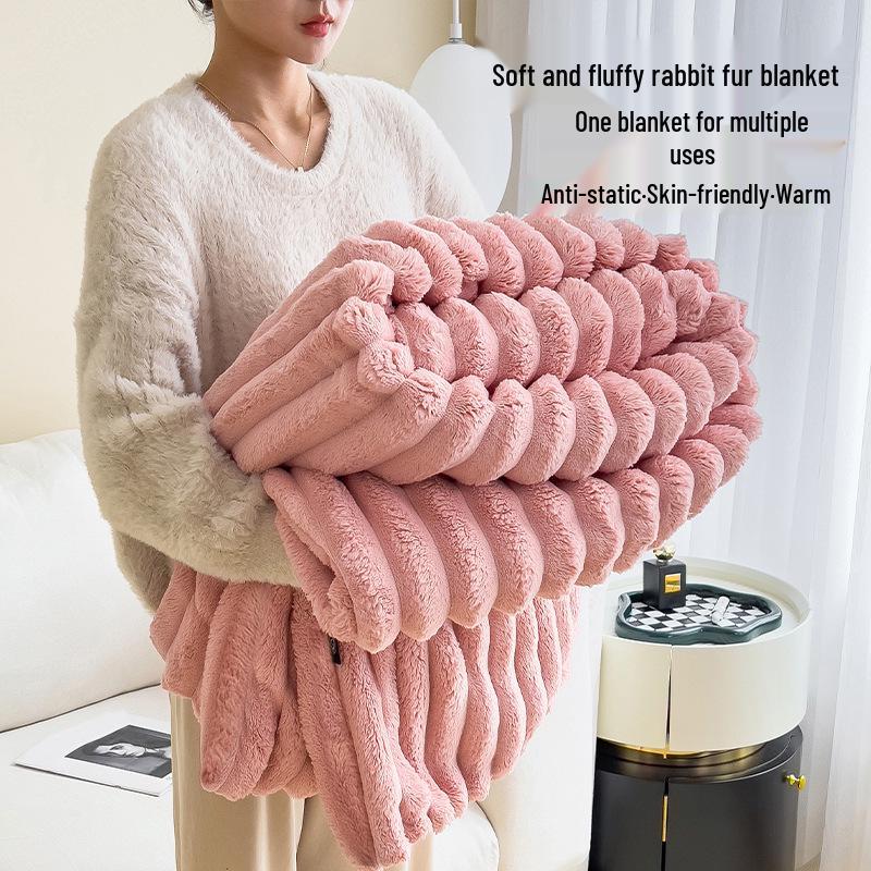 Thickened Coral Fleece Flannel Blanket - Rabbit Fur Nap Throw Milk Velvet Bed Cover