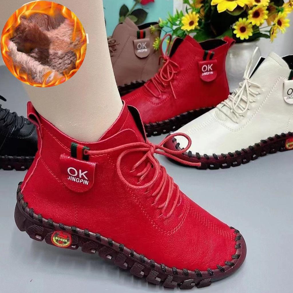 Хлопковые сапоги большого размера. Сшитые вручную лоферы на толстой подошве. Бархатные утепленные хлопковые туфли с плоской подошвой. Повседневная хлопковая обувь на мягкой подошве. Обувь для мам.