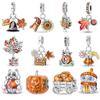 Copper Autumn Brown Music Squirrel Scarecrow Pumpkin Maple Leaves Charm Bead Women'S Bracelets Diy Jewelry Gift