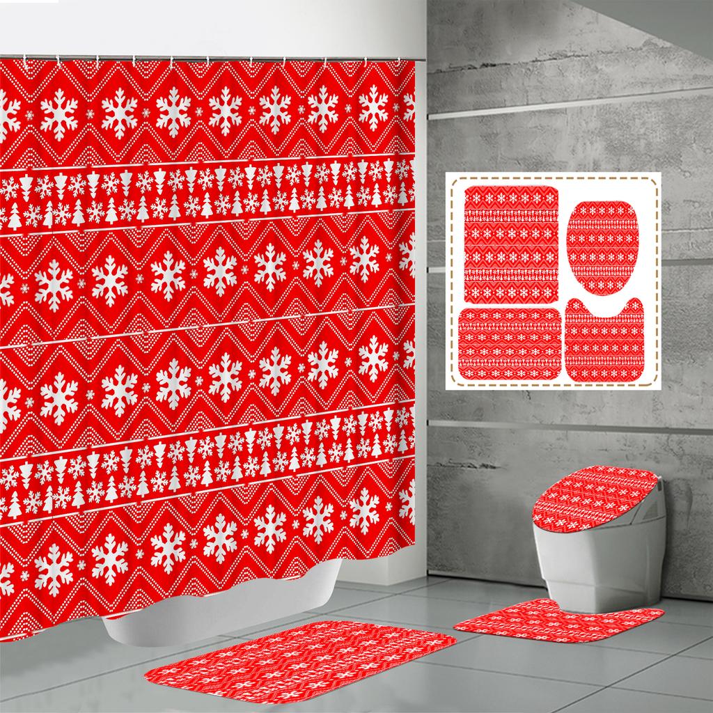 4 ШТ. Наборы штор для душа со шторкой для душа и ковриками, коврик для крышки унитаза, U-образный коврик и коврик для ванной, набор для ванной комнаты с 12 крючками