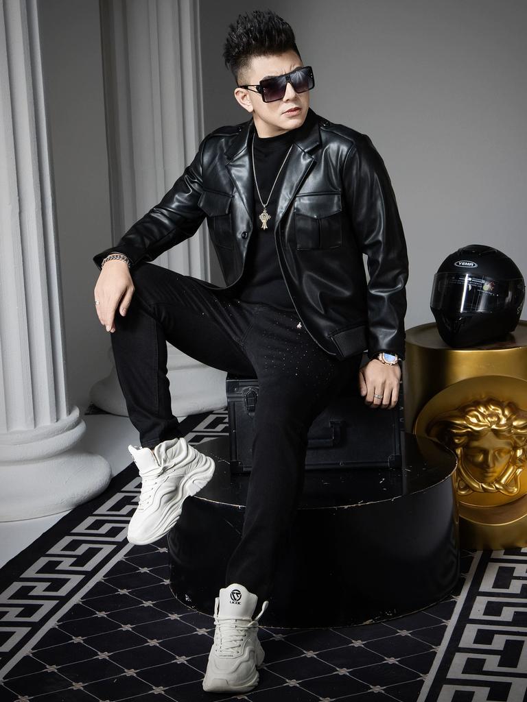 European Style 2025 Autumn New Men's Stylish Biker Leather Jacket with Suit Collar, Trendy Brand Solid Color Leather Coat