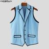 INCERUN Men Lapel Sleeveless Stitching Slim Waist Buttons Up Rib Vest Waistcoat