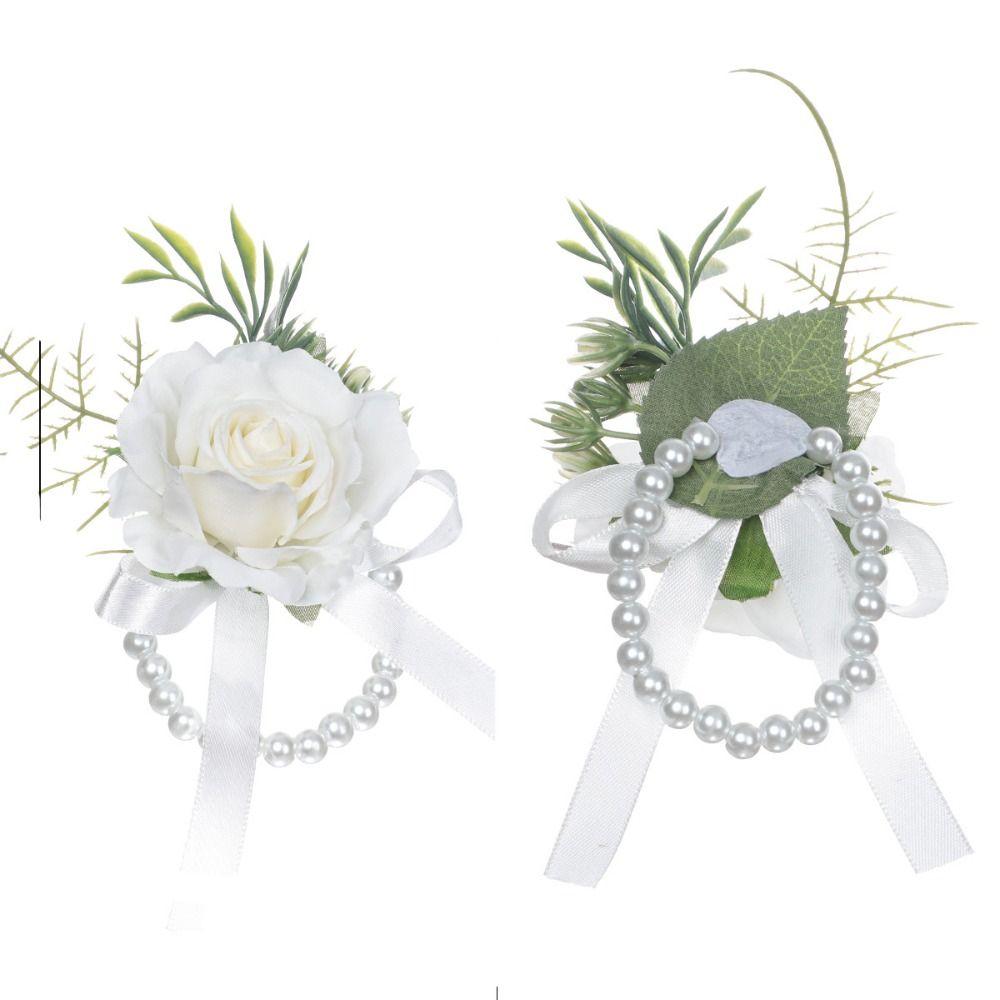 Pearl Bridegroom-bride Corsage Simulation Flower Rose Corsage Elegant Pearl Wrist Flower  Prom