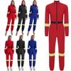 Womens Halloween Firefighter Cosplay Romper Belt Design Stand Collar Long Sleeve Front Zipper Bodysuit Jumpsuit