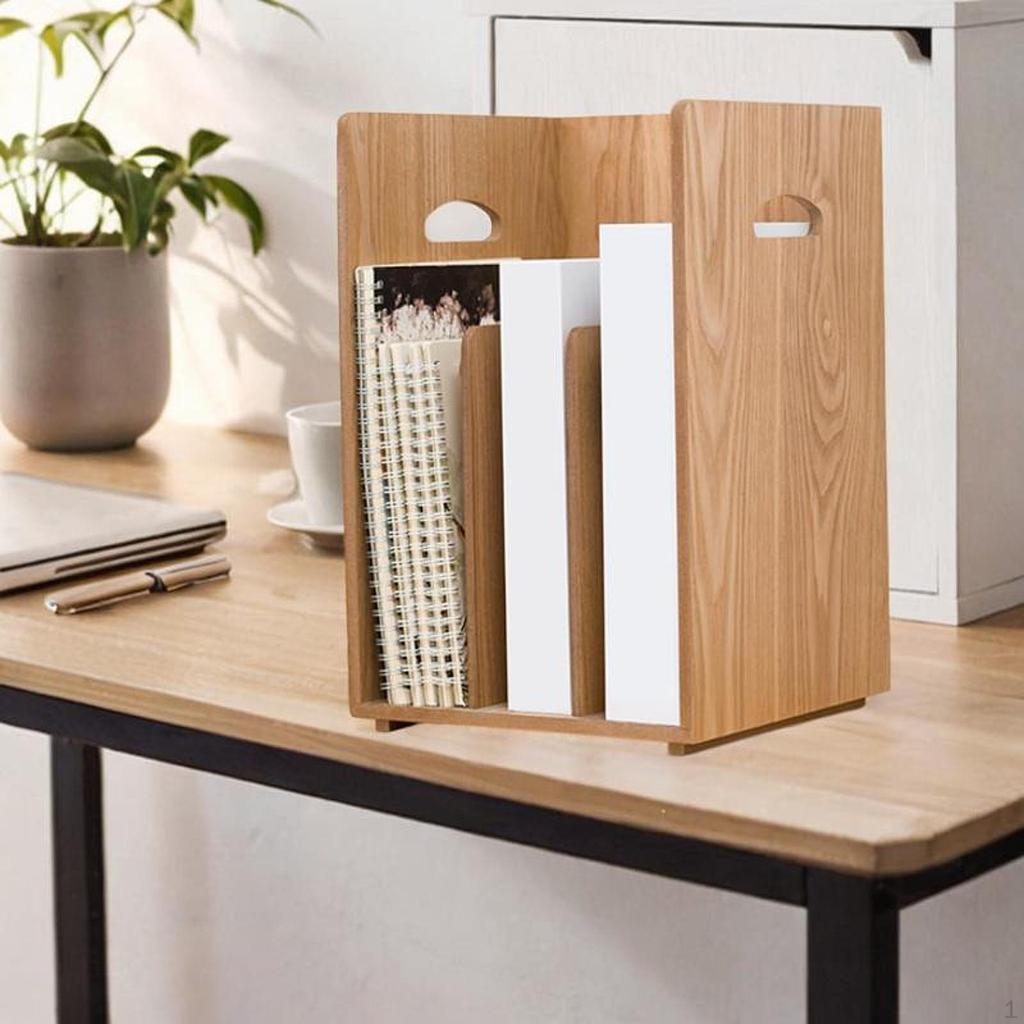Minimalist Wood Book Organizer for Desktop with Space Vinyls And Games