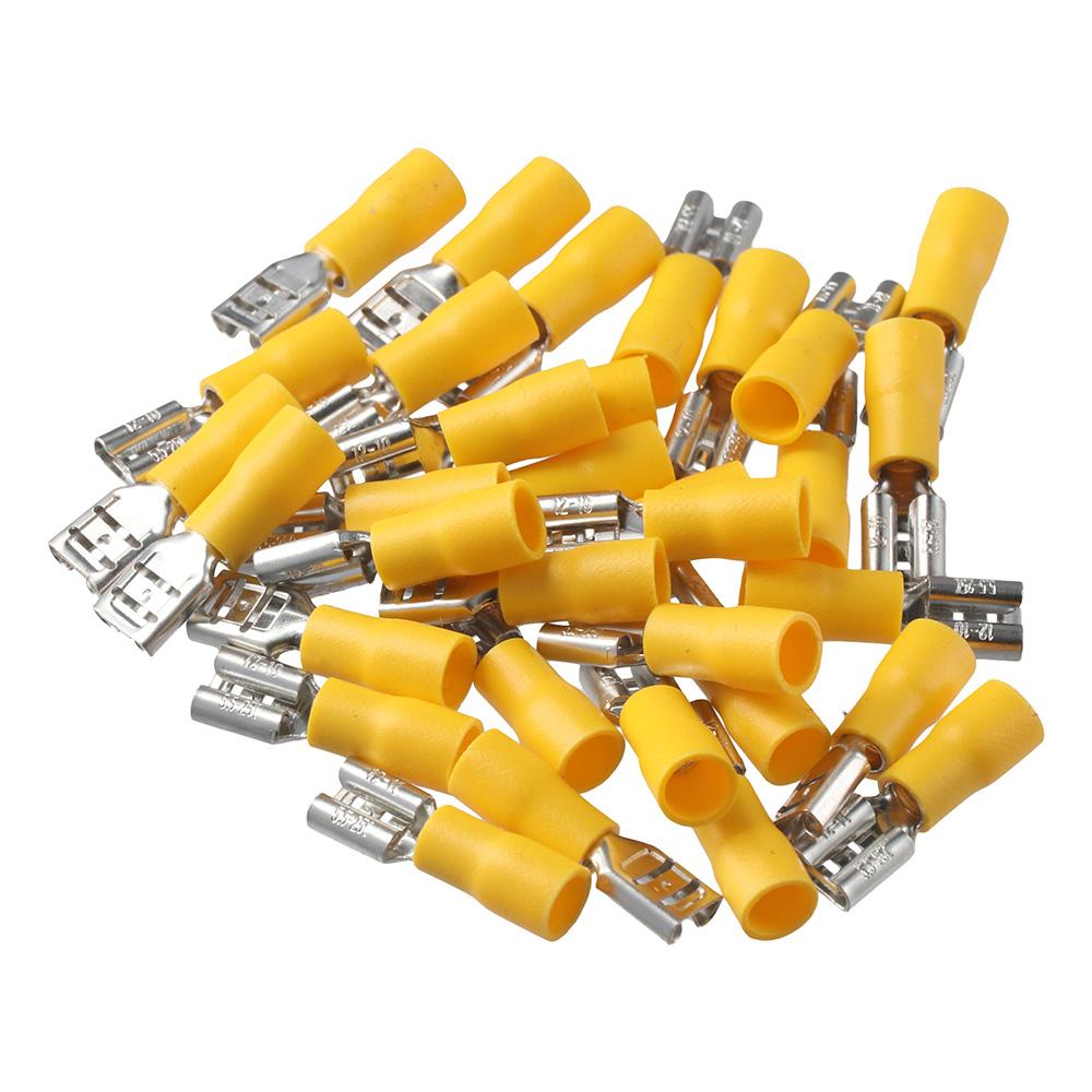 100 шт. FDD5.5-250 Обжимные клеммы-лопатки мама 4-6 мм² (12-10 AWG) Изолированные Желтый Винил