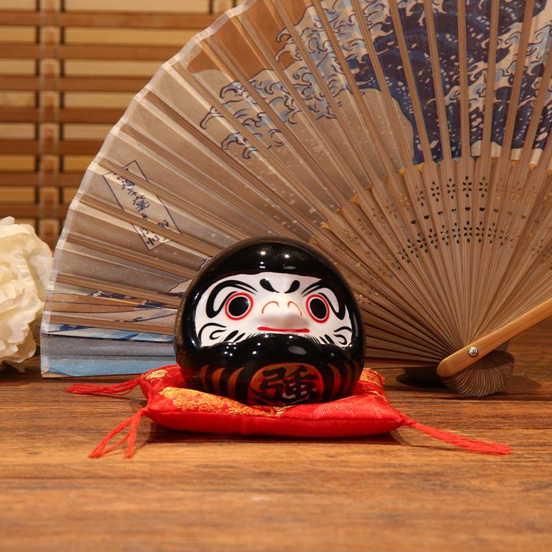Japanese Ceramic Daruma Coin Bank Sculpture, Living Room Entrance and Hallway Table Decor, Wealth-Attracting Feng Shui Ornament