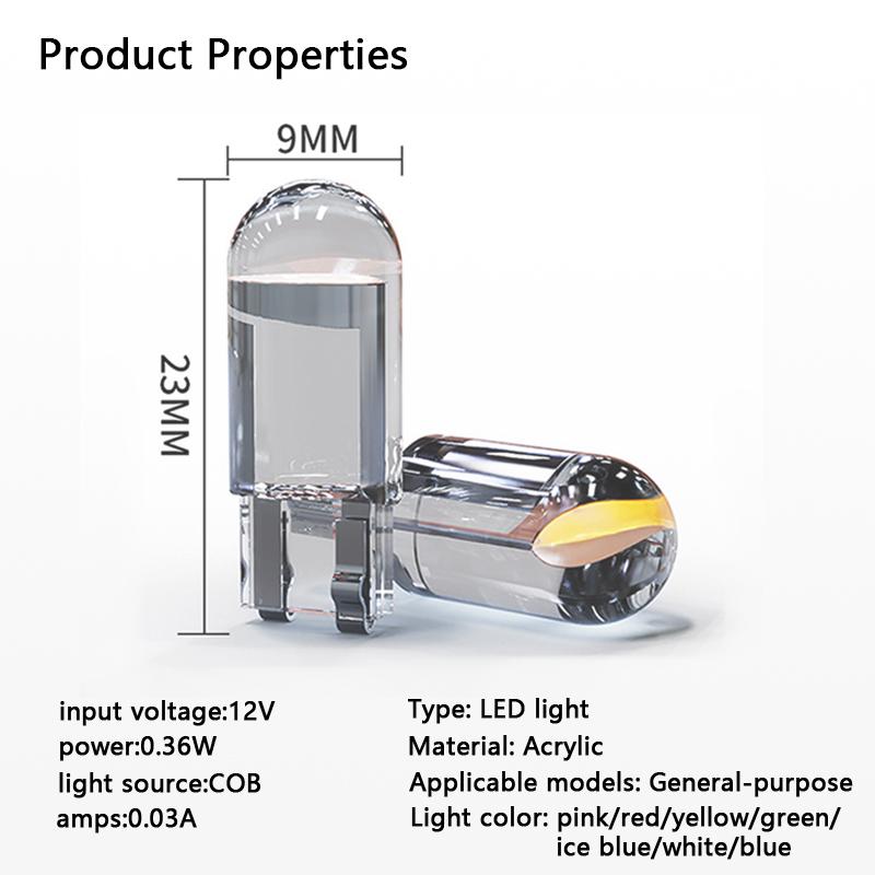 Автомобильный светодиодный фонарь T10 W5W Canbus Glass, автомобильный фонарь COB, прозрачный, 6000K, плафон для чтения, габаритный фонарь, клиновидная лампа для номерного знака, 168 194 192, постоянный ток 12 В