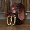 3.3Cm Washed Retro Old Belt Men'S First Layer Cowhide Pure Copper Pin Buckle Casual Jeans Belt Genuine Leather
