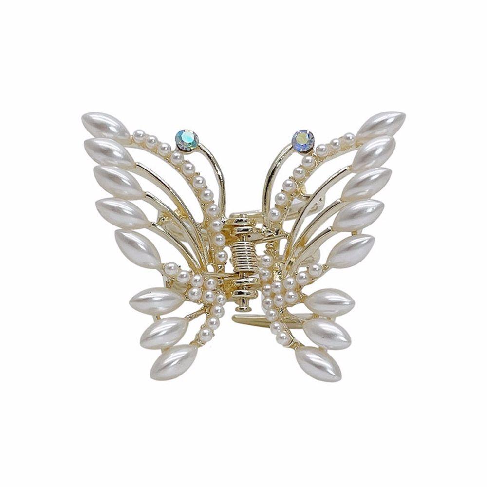 Cute Zinc Zinc Alloy Korean Rhinestone Grasping Clip Hair Accessories Pearl Hair Clip Butterfly Hair Claw
