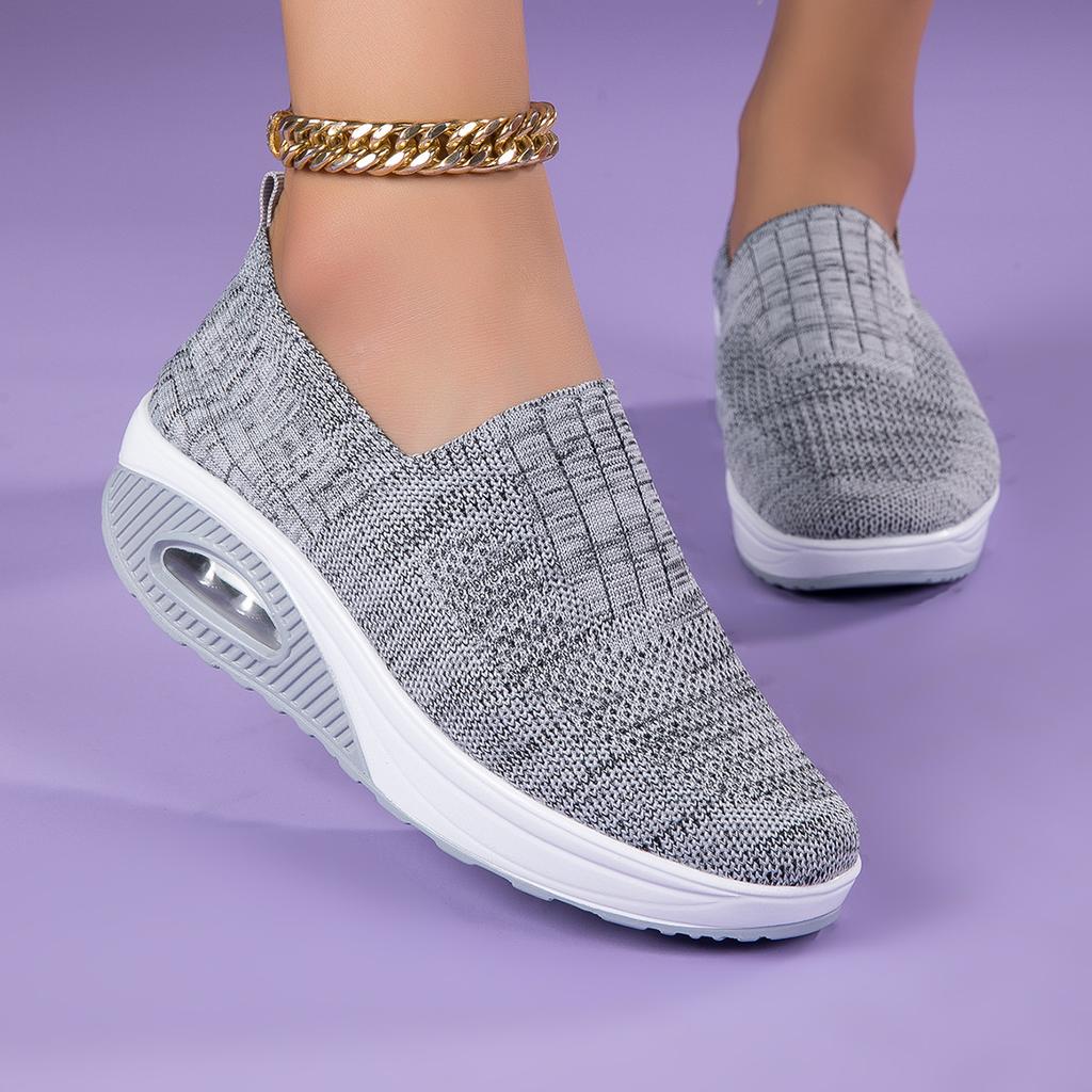 Новые большие размеры, дышащие и легкие женские туфли на воздушной подушке, спортивная и прогулочная обувь на высокой платформе, летающие плетеные туфли-качалки