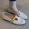 Sheepskin Version Versatile White Loafers Women's Mary Jane Shoes British Style Flat-bottomed One-pedal Leather One-word Buckle Single Shoes