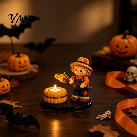 Unique Sculpture for Office Desk Halloween Campfire Tealight Holder, Mummy Ghost Scarecrow Resin Decorative Holder Wedding Candle Stand Desk,