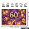 Двумерный баннер-фон для 60-летия, фиолетово-золотые шары, фейерверк, фон для вечеринки