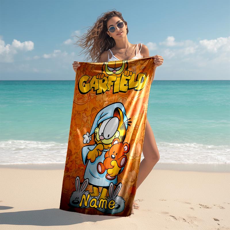 Personalized customized proof beach towel with Garfield pattern - soft, absorbent,quick-drying,perfect swimming,camping&bathing