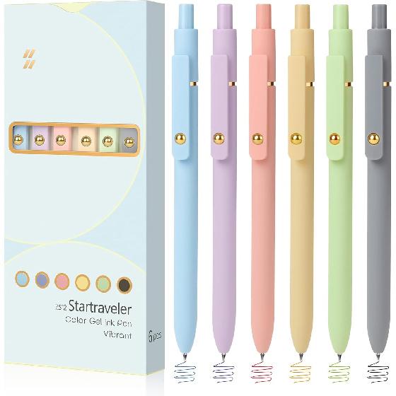 FIOVER Colored Pens, 6 Pack Colorful Gel Pens, Quick-Dry 0.7mm Medium Point for Journaling, Note Taking, Doodling, Aesthetic Office School Supplies,