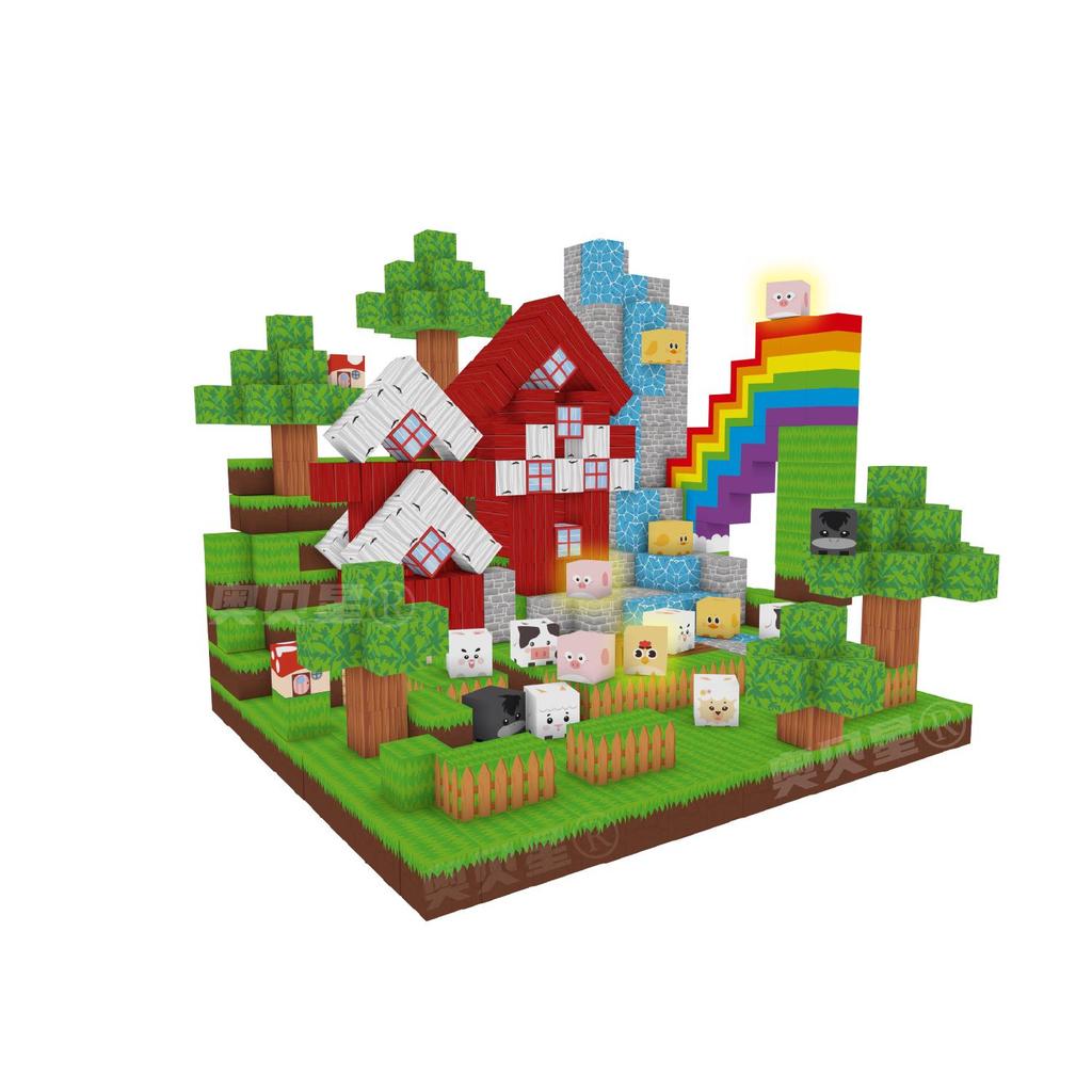 My Farm World Magnetic Cube Light-Up Toy Set - Montessori Building Blocks