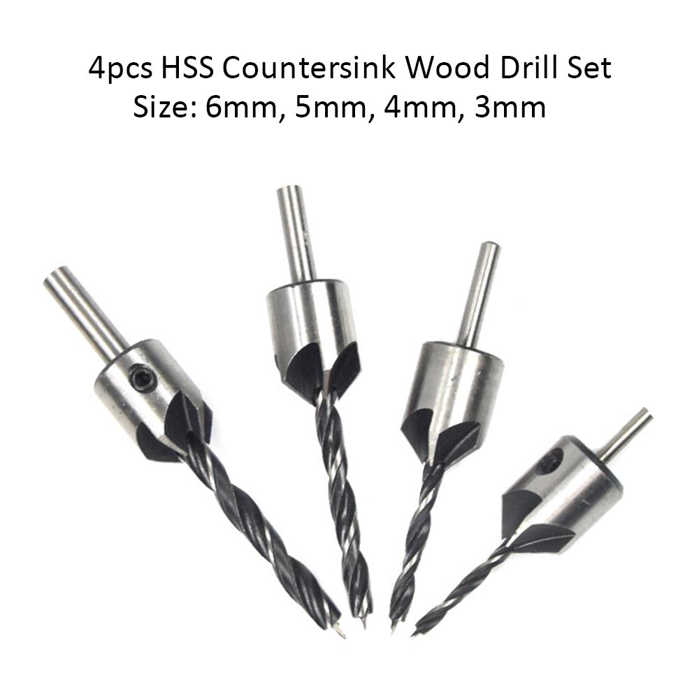 4 шт. HSS зенковка по дереву, стальная зенковка, набор сверл, набор разверток для деревообработки, фаска, 5 флейт, 3 мм-6 мм