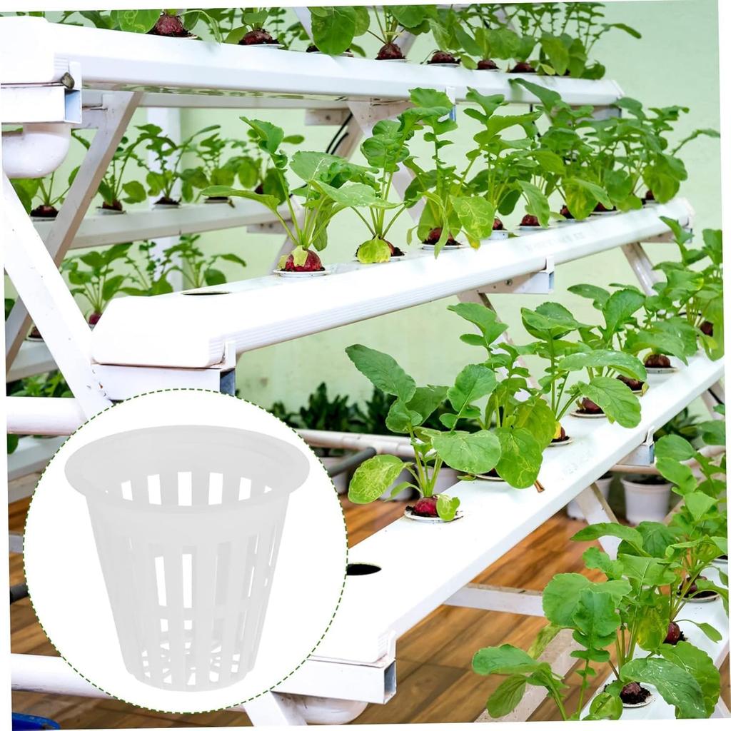 3 Inch Orchid Pot,10 Pcs Net Cup Pots with Holes and Saucers,White Net Pot Mesh Pot Net Cup Basket Hydroponic,Breathable Slotted Plastic Orchid