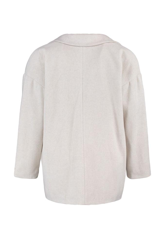 Women's Style Plus Size Wide Cut Stitched Woven Coat with Black Button Detail