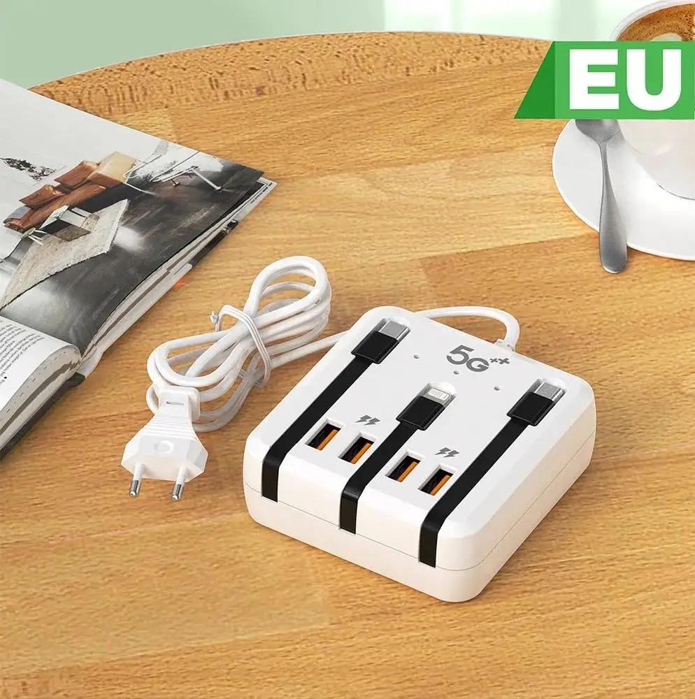 66 Вт USB Type-C Зарядное устройство для стены с несколькими портами, PD Быстрая зарядка, с кабелем данных для iPhone Huawei, Адаптер для настольного зарядного устройства