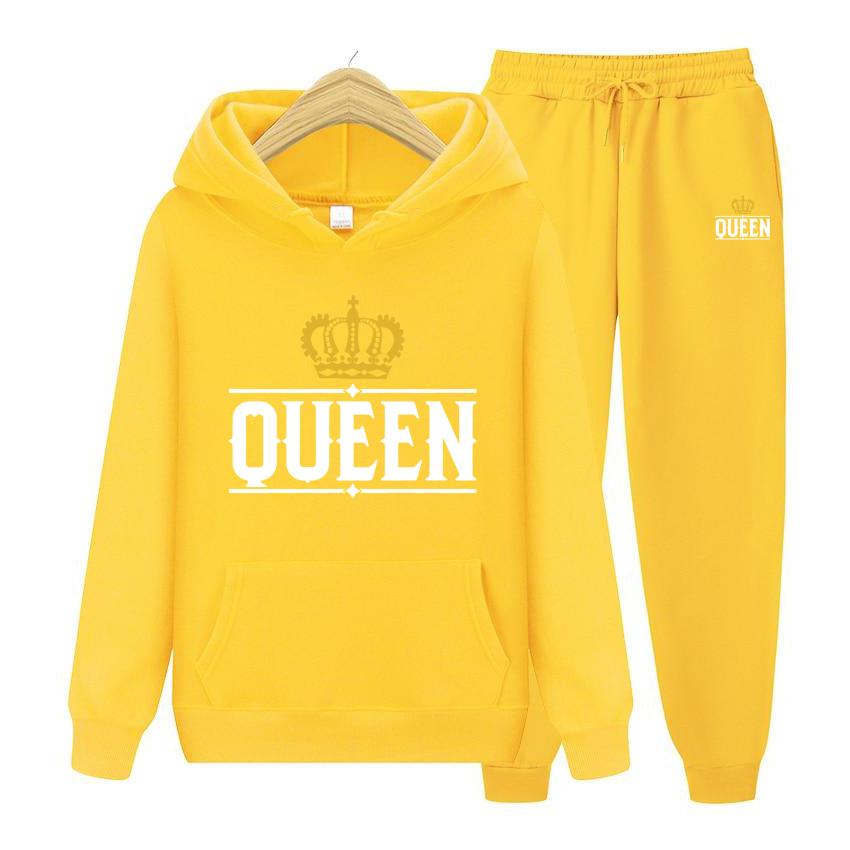 Королева Женский костюм с капюшоном Толстовка с капюшоном Комплект из двух предметов Женская толстовка с капюшоном Осенний мужской комплект с капюшоном + брюки