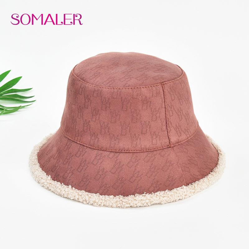 SOMALER Зимние теплые панамы для женщин, шляпа-ведро в стиле Харадзюку, однотонная шляпа рыбака для рыбалки, осенне-зимняя теплая панама из овечьей шерсти, уличная теплая кепка для женщин