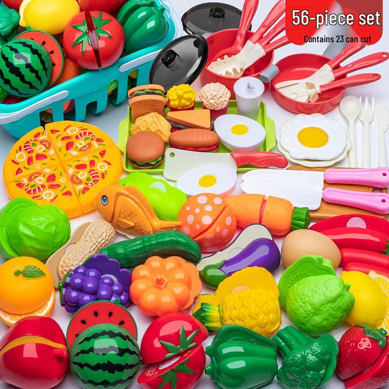 Kids' Pretend Play Kitchen Set: Cuttable Fruits, Vegetables & Pizza