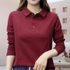 Лацкан Женская Модная Однотонная Новая Рубашка Поло с Длинным Рукавом G Для Матери Среднего Возраста Весенне-Осенняя Приталенная и Молодящая Рубашка