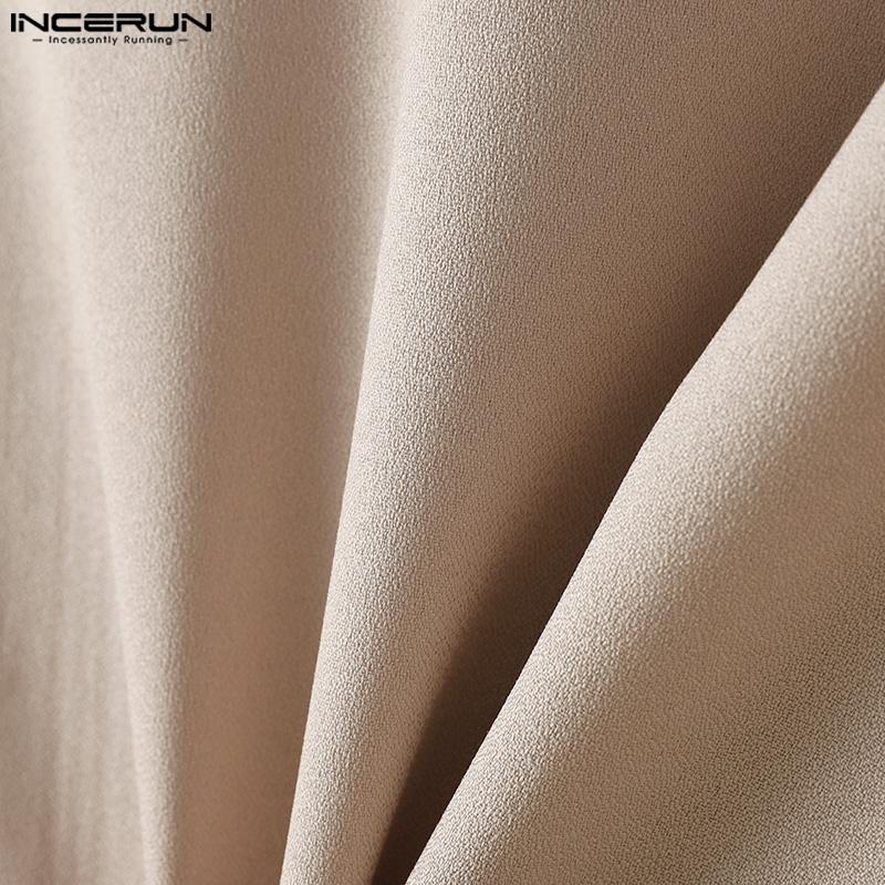 INCERUN Мужские мешковатые рубашки с воротником с лацканами и застежкой-молнией с короткими рукавами