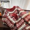 WTEMPO Винтажный красный рождественский свитер с напуском, новогодний женский свободный пиджак, вязаные пуловеры, женские осенне-зимние повседневные джемперы