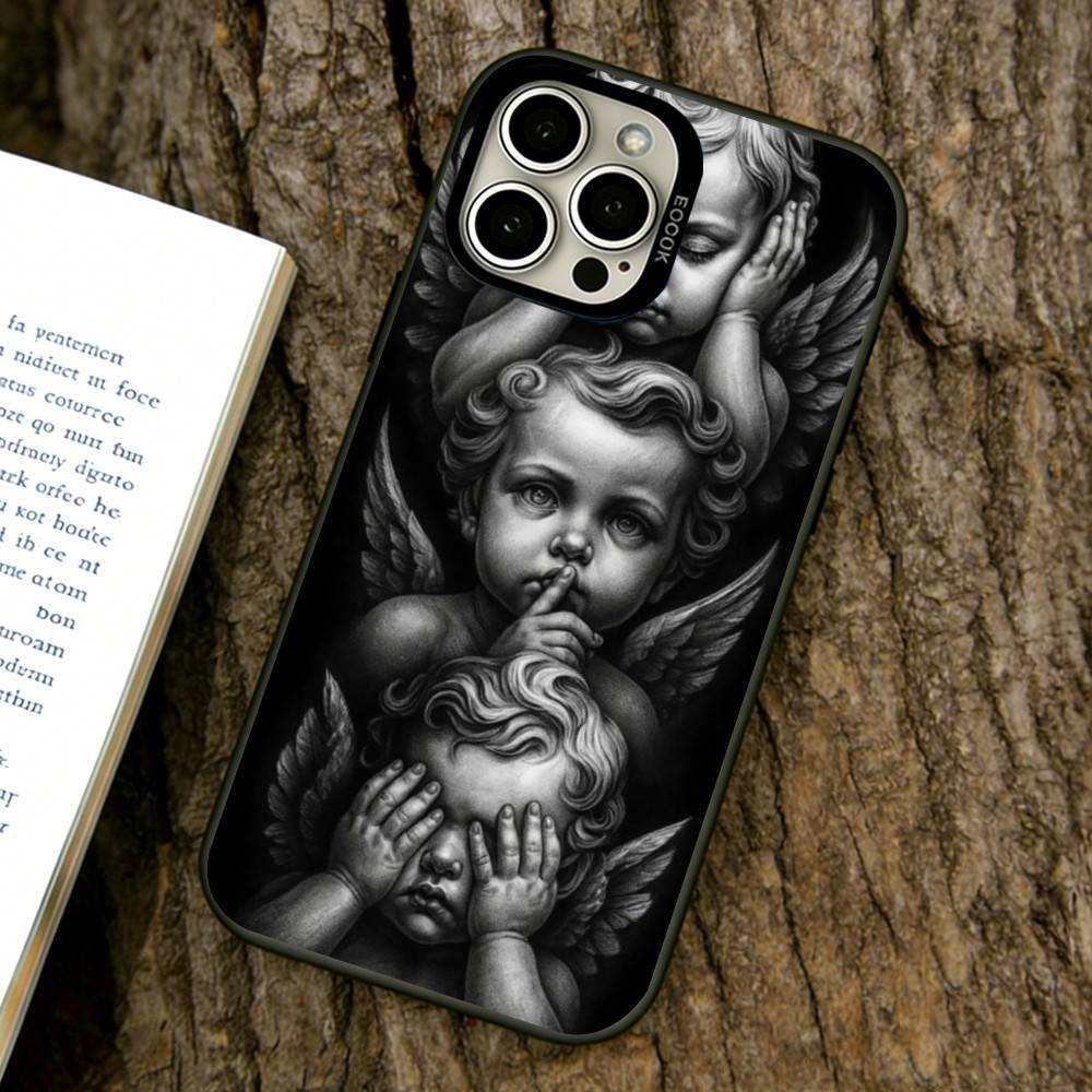 Арт Черные Ангелы и Демоны Чехол для Телефона Для iPhone 17,16,15,14,13,12,11 Plus,Pro Max,XS,Красочный Серебряный Чехол Funda Cover