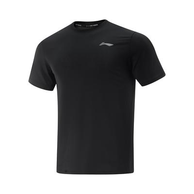 Li Ning Серия для бега Спортивный повседневный простой однотонный пуловер с круглым вырезом и короткими рукавами Мужские топы Черный ATSV369-1