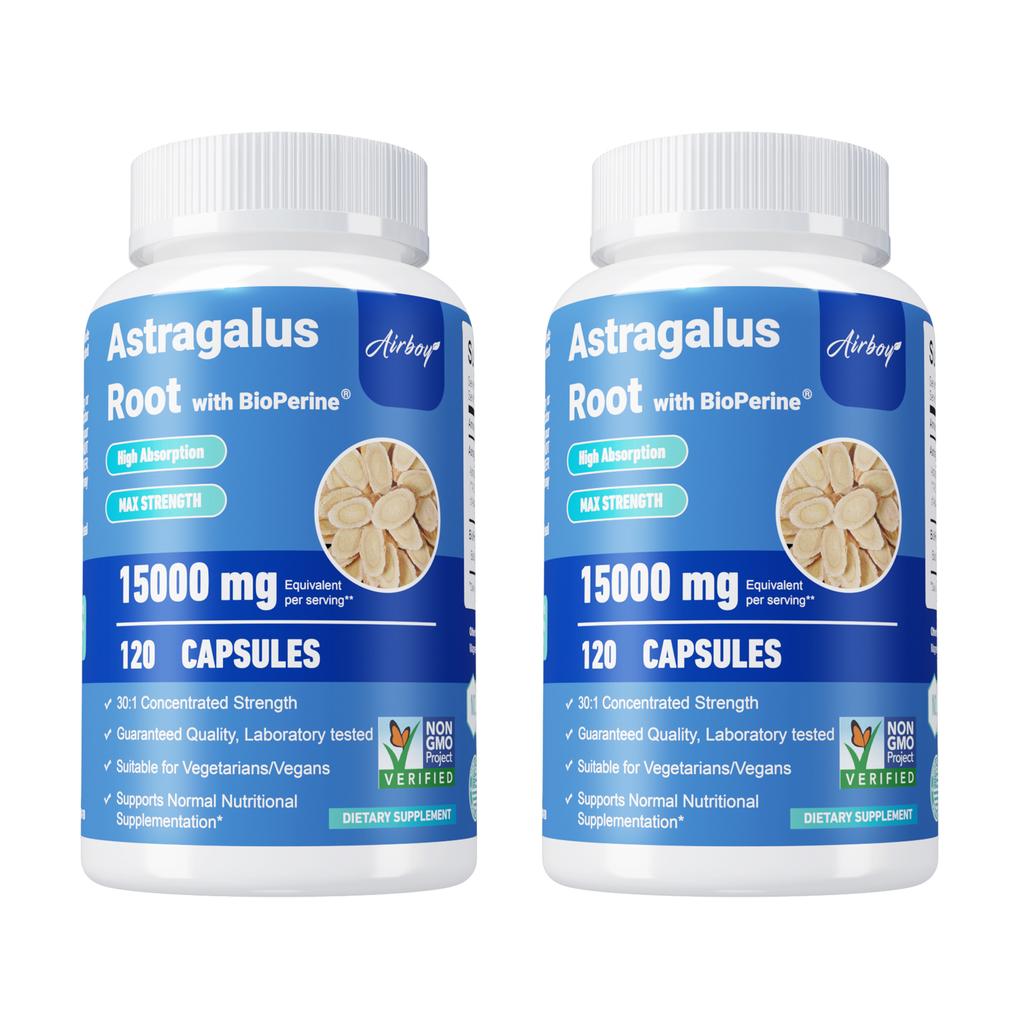 Astragalus capsules, 15,000 mg per serving, contain black pepper extract, suitable for both men and women.