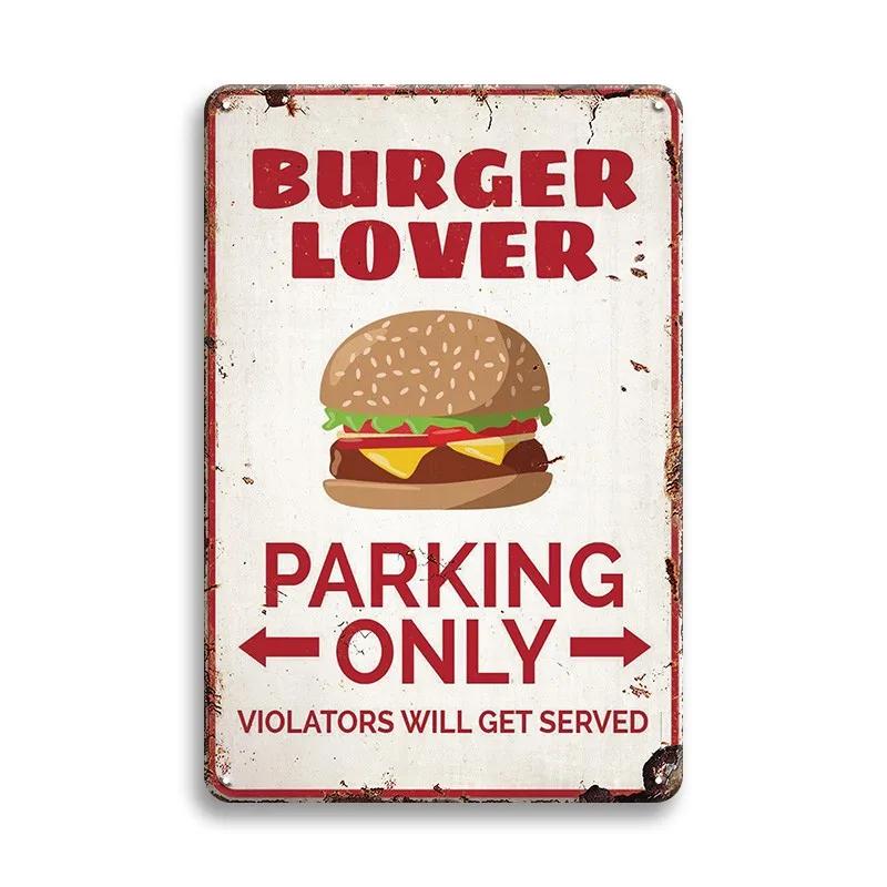 Hot Dog Fresh Hamburgers Metal Signs BBQ Vintage Posters Home Kitchen Wall Decor Iron Plate Painting Fast Food Shop Plaques