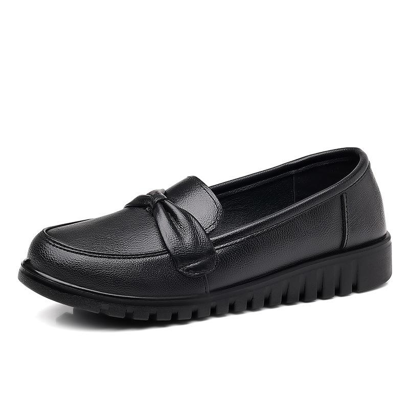 Весенние женские маленькие кожаные туфли Doudou shoes черные низкие повседневные туфли с круглым носком на мягкой подошве туфли для мамы лоферы