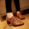 New  Women Pumps Round Toe 5.5cm Wood Heels Platform Brogue Student Carved Retro Lace-Up Classic Spring