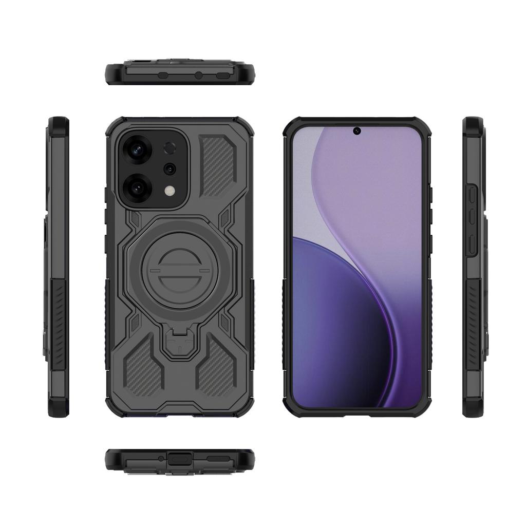 For Oppo Reno14 5G (Global) Magnetic Case Rotating Metal Kickstand PC+TPU Phone Back Cover