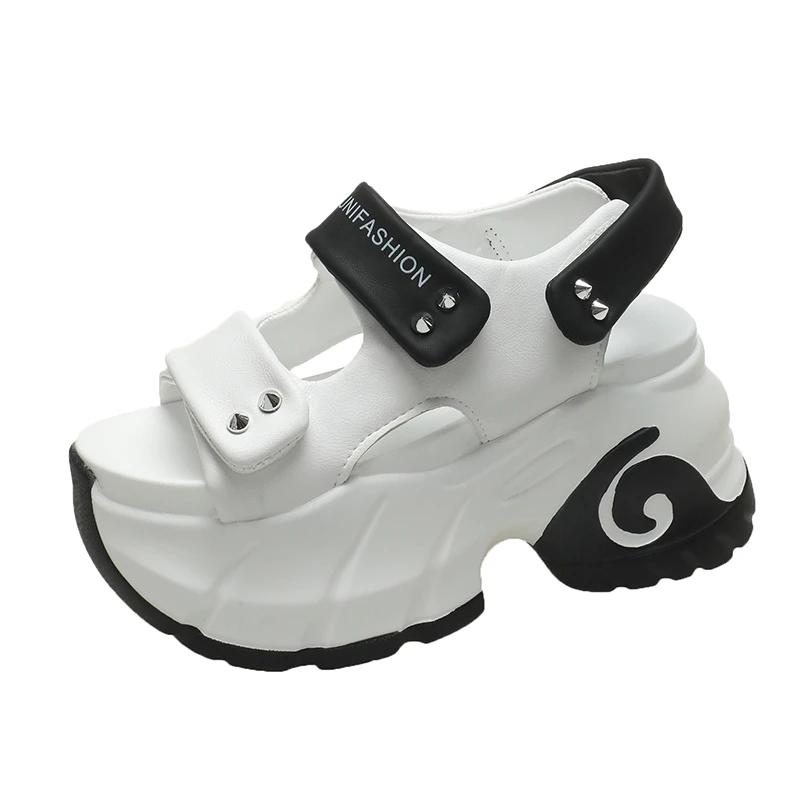 Модные женские босоножки на толстой платформе для отдыха с открытым носком на высоком каблуке, новые гладиаторские тапочки, женские модные летние кожаные пляжные сандалии 8,5 см