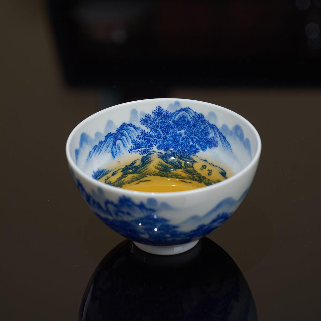 Ручная роспись Сине-белая керамическая чайная чашка Jingdezhen - Дизайн с пейзажем