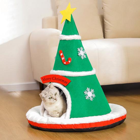 Christmas Hat Pet House Autumn Winter Warm Indoor Dog Cat Bed Cave Plush Kitten Puppy Sleeping Nest Tent Pet Supplies