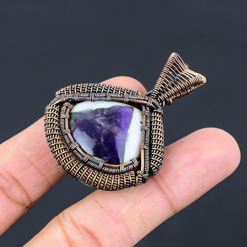 Подвеска ручной работы из медной проволоки с натуральным аметистом и шалфеем 2,17 дюйма n4T55