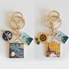 Van Gogh Starry Sky Keychain: Cat & Sunflower Alloy Bag Pendant
