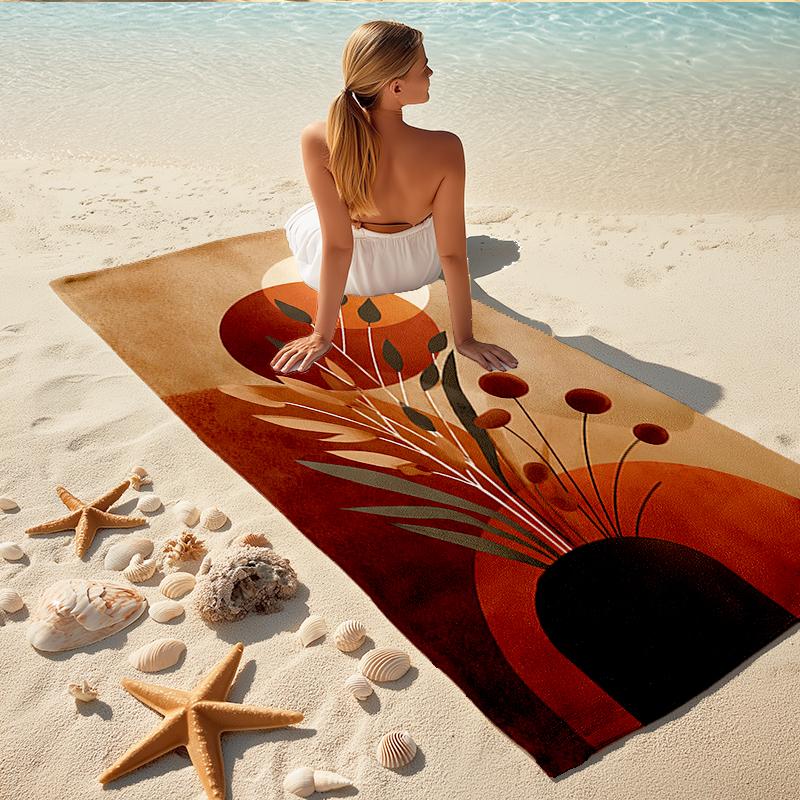 1Pc Abstract Floral Composition Beach Towel, Quick Dry, Multi-Use for Beach Pool Gym Yoga Home Travel, Christmas, Halloween, Xmas Gift M92878