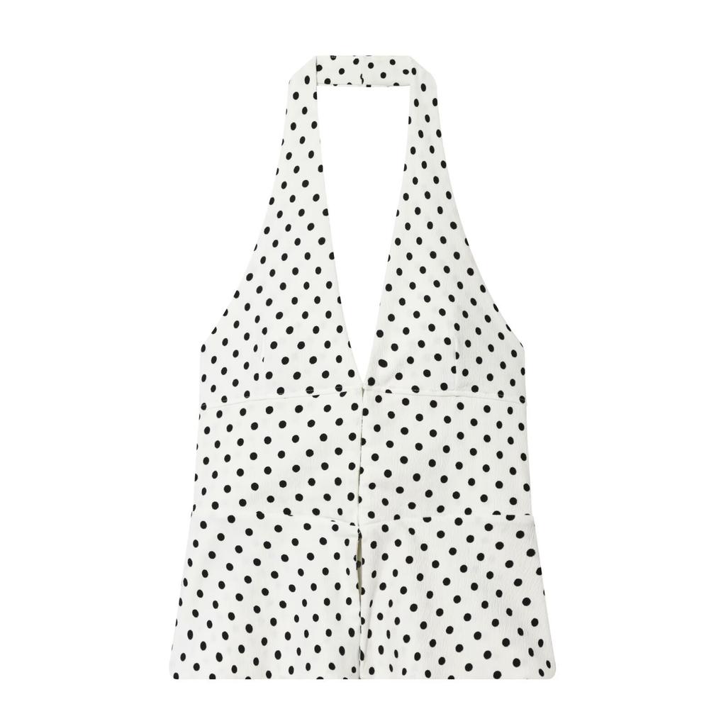 European and American style, new women's clothing, deep V elastic polka dot neck collar top, elastic flared pants.