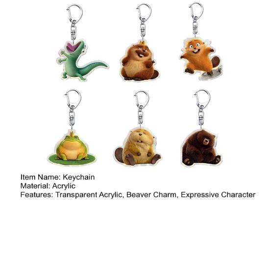 1/6Pcs Keychain Transparent Acrylic Finish Lightweight Keychain Cartoon Beaver Design Expressive Character Key Holder Bags Phone