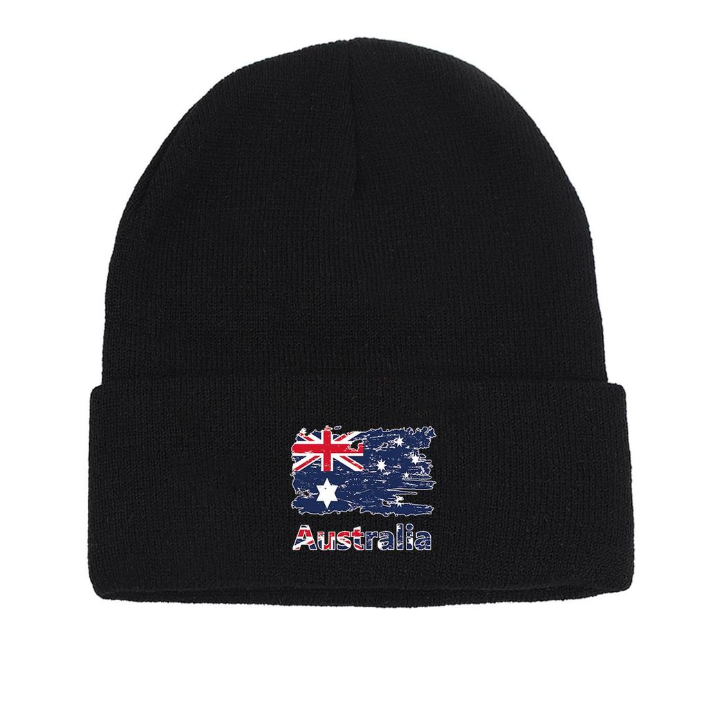 Flag of Australia Print Knitted Cap Beanie, Patriotic Woman Cap Candy Color Stretchy Simple Bobble Hat Knit Hat Beanie