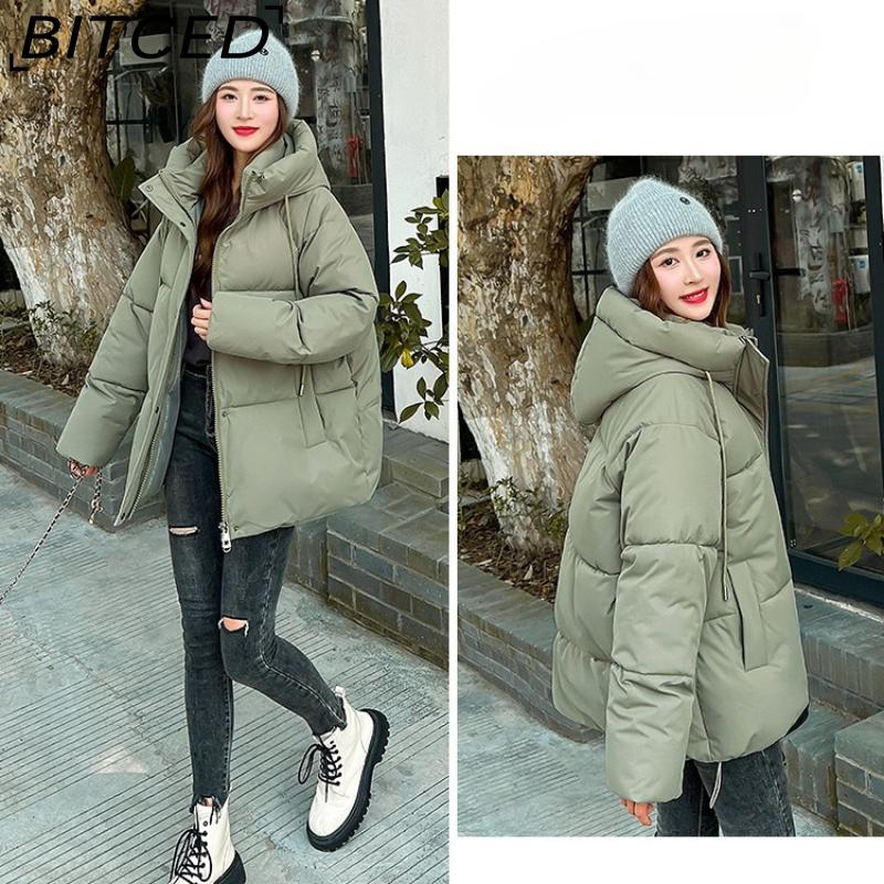 BITCED Plus Size Thickened Cotton Coat Women's Fall/Winter A-Line Loose Fit Puffer Jacket Warm Cotton-Lined Hooded Outerwear
