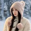 New Rabbit Fur Knitted Warm Hat Autumn and Winter Fleece Thickened Ear Protection Face Fleece Fleece Hat Women's Cold Protection Hat