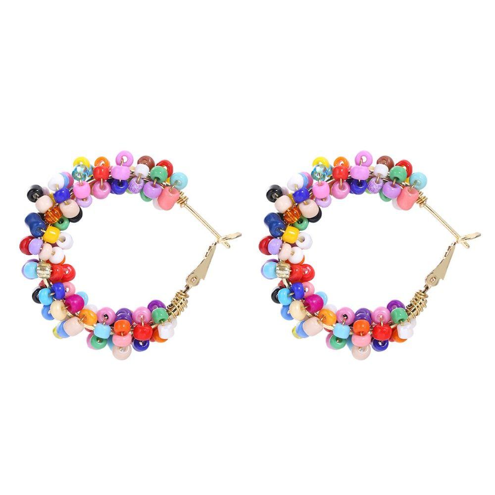3 Pairs Crystal Beads Hoop Earrings Gold-plated Gold Earrings Trend Jewelry Earrings Women